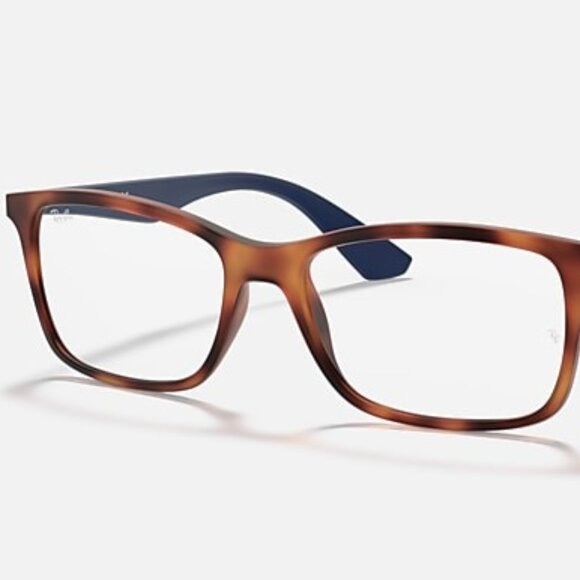 Ray-Ban RB7047 Eyeglass Frames – Matte Light Havana Frame, Blue Temples - Picture 1 of 3